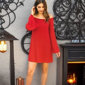 Love Fire Babydoll Dress L Shift Tunic Ribbed Witchy Fairy Grunge Bell Sleeves